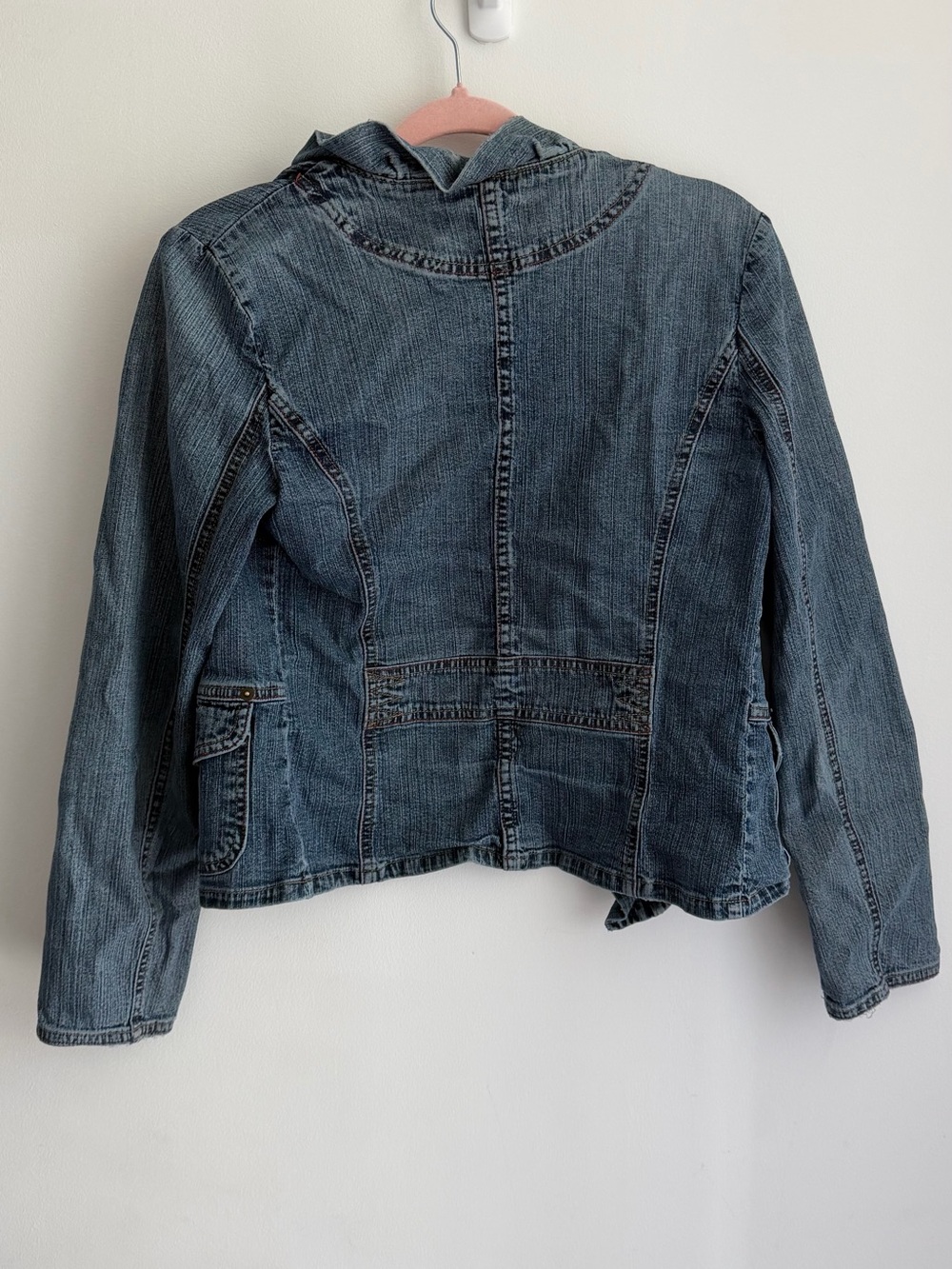 Ruffled Blue Denim Jacket with Feminine Trim - Picture 5 of 5